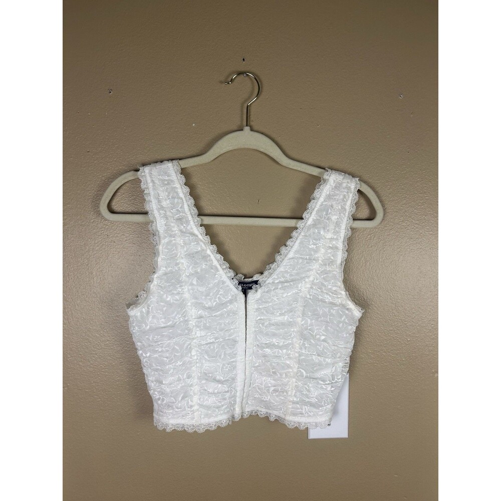 White Lace Up Front Corset Bustier Cottage Festival Ruched Hooks One Clothing M